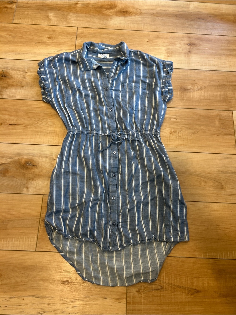 Japna Blue and White Striped High-Low Shirt Dress